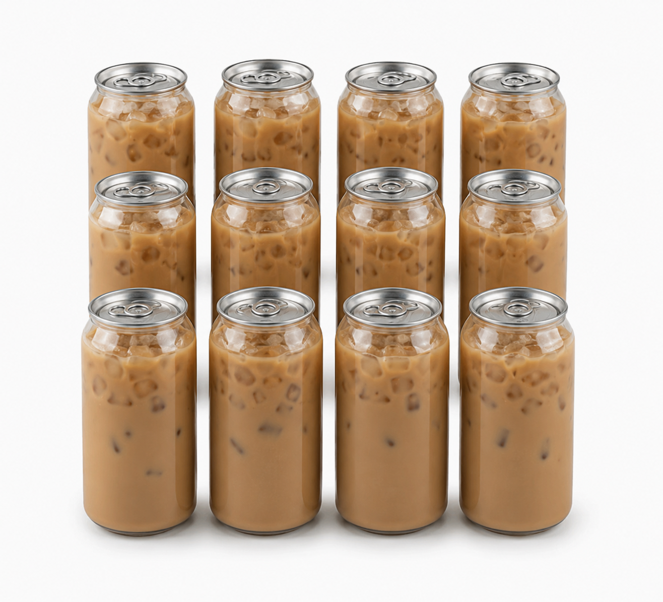 Iced coffee in clear cans